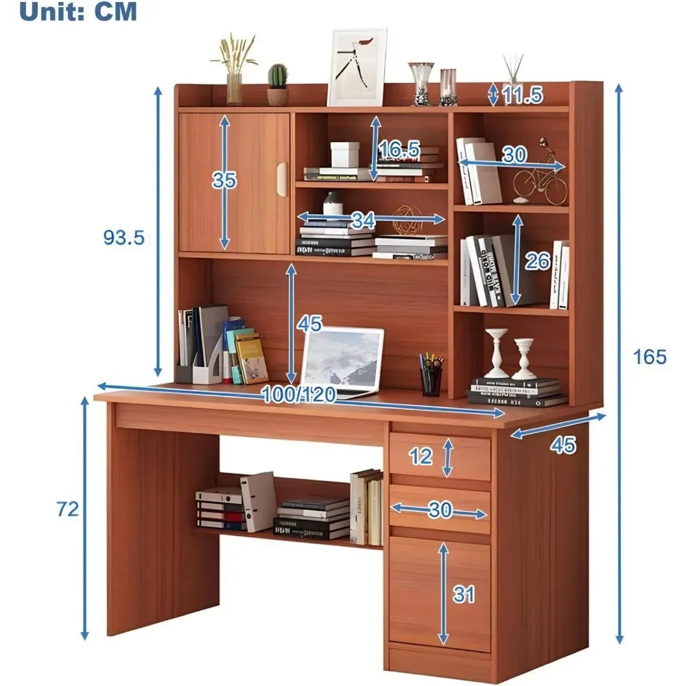 Space Saving Student School Desk with Drawers and Storage Shelves