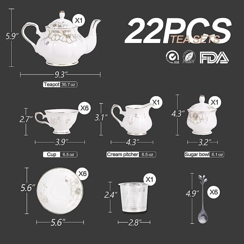 22-Piece Porcelain Ceramic Coffee/ Tea Gift Sets, Service for 6