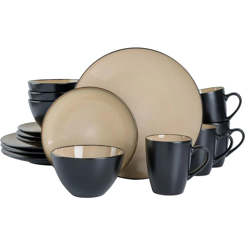 Round Reactive Glaze Stoneware Dinnerware Set, Service for 4 (16pc)