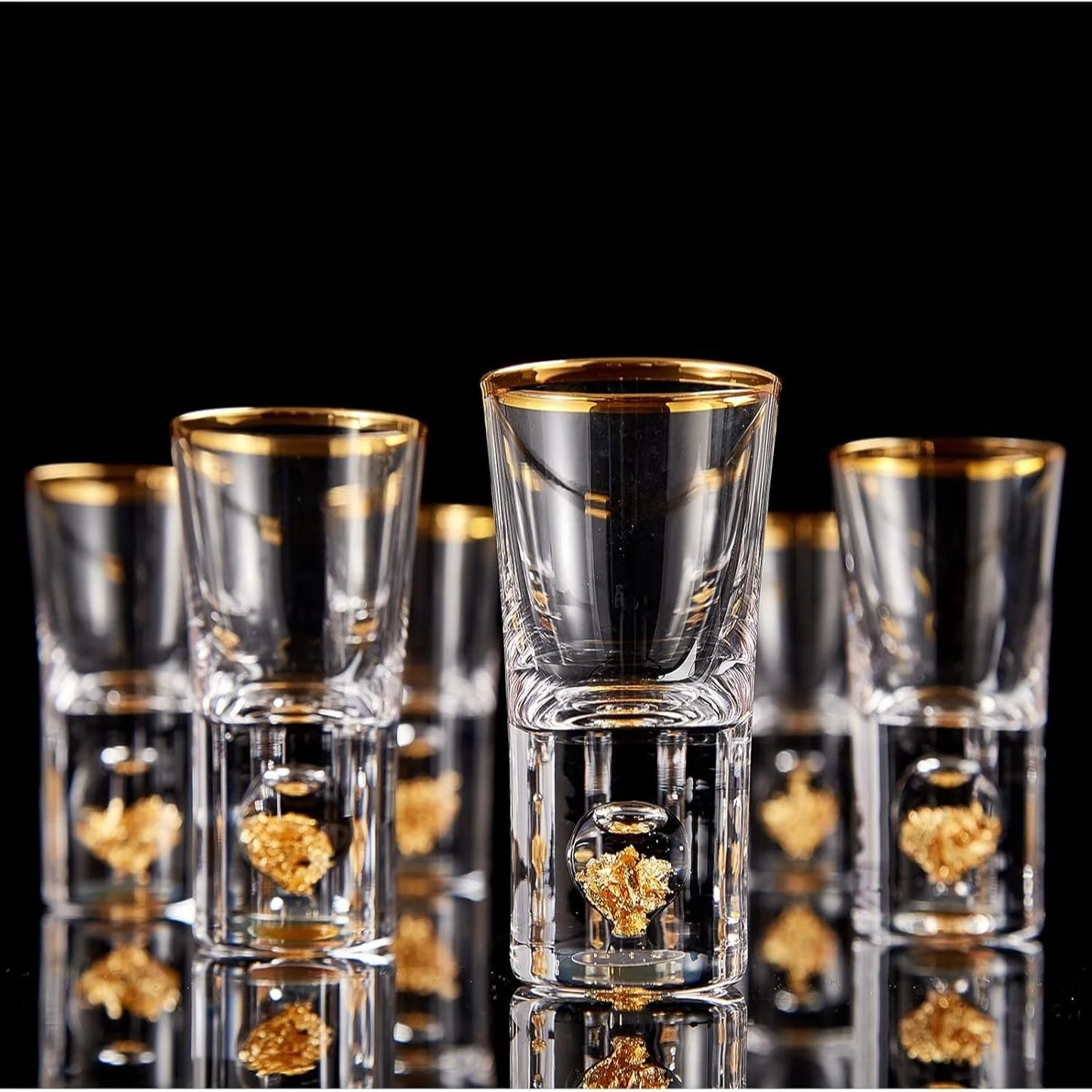 2 pcs (1.5oz), Shot Glass Set Decorated with 24K Gold Leaf Flakes