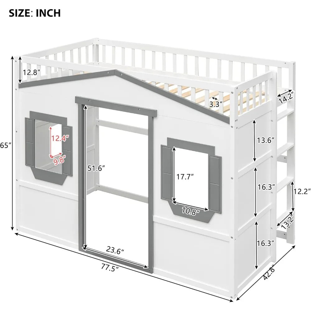 Twin Solid Wood Loft Bed Frame Playhouse