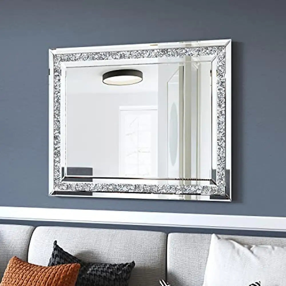 32x24 Silver Luxury Crushed Diamond Beveled Wall Mirror