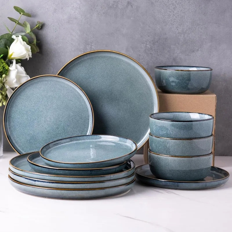 12 Piece Ceramic Dinnerware Set for 4, Scratch Resistant Dishes