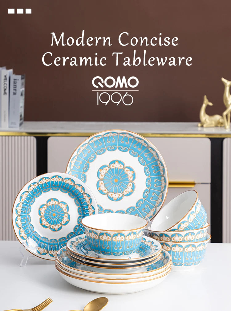 12 Piece Porcelain Dinnerware Set (Blue)