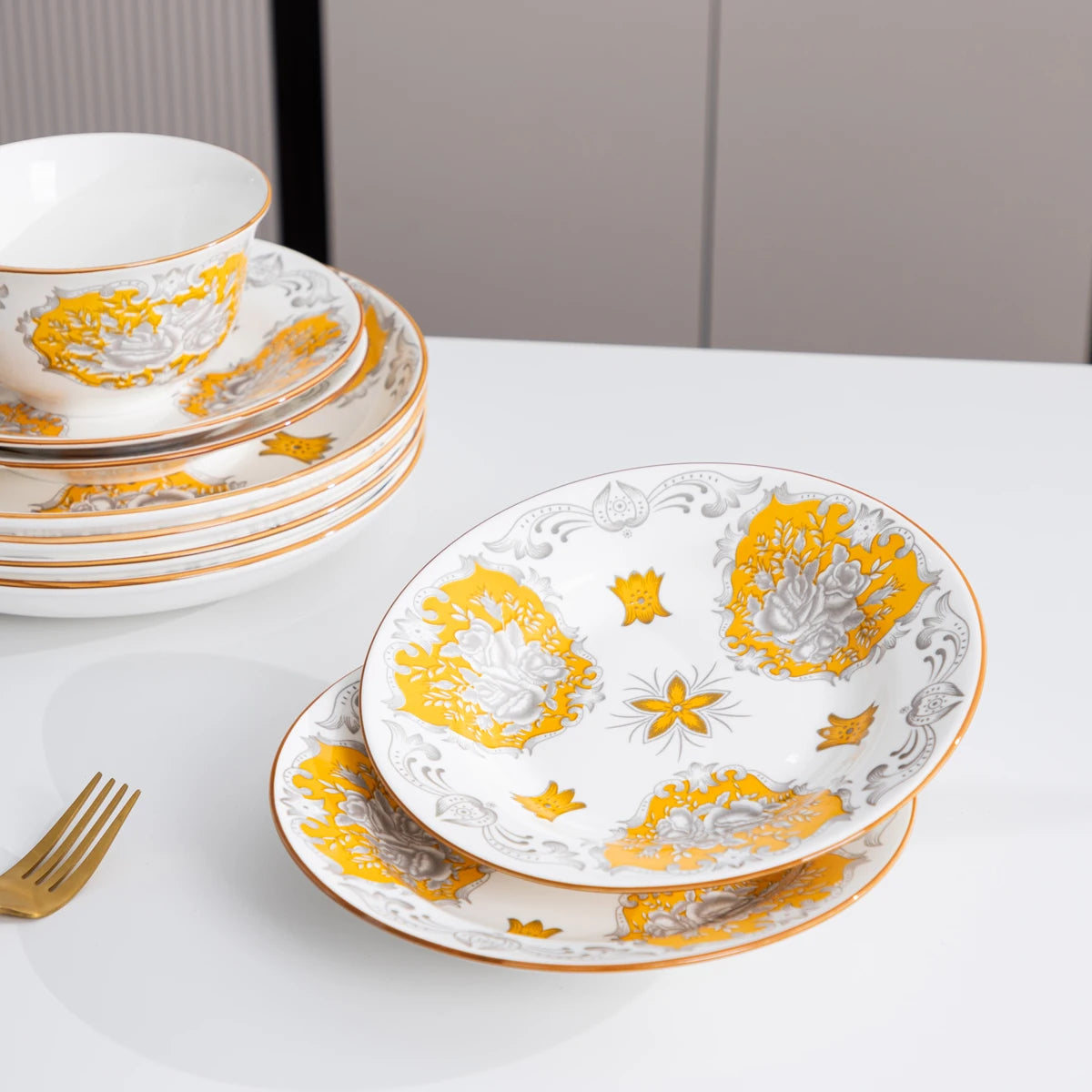 12- Piece Yellow Ceramic Dinnerware Set