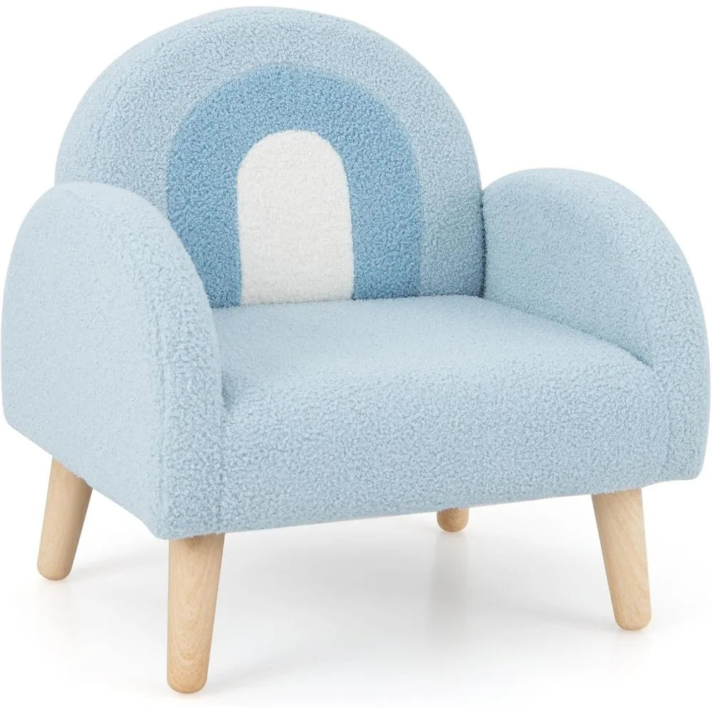 Plush Fabric Upholstered Children's Armchair with Solid Wooden Frame, Anti-Tipping Design