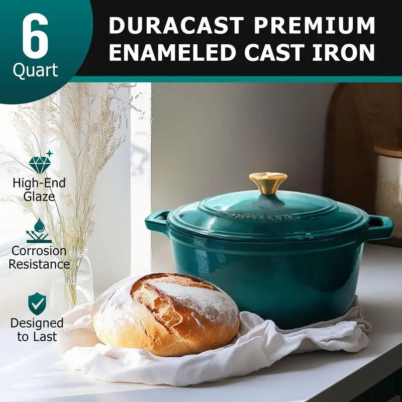 Mueller DuraCast Enameled Cast lron Dutch OvenPot with Lid, 4.5, 6 or 7.5 QT, Casserole Dish,Braiser Pan