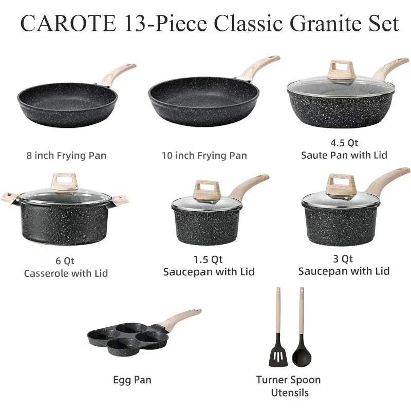 CAROTE 13Pcs Granite Nonstick Induction Cookware Set