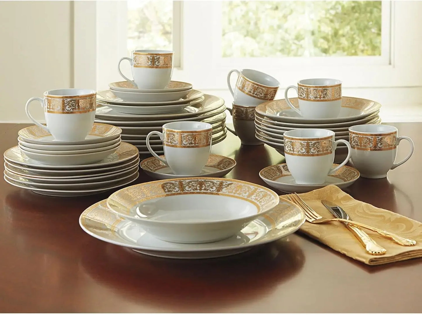 40-Piece Premium Gold/ White Porcelain Dinnerware Set, Service For 8