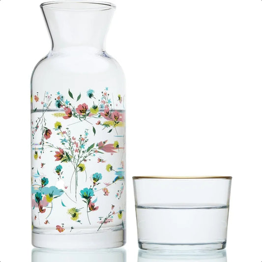 Bedside Floral Water Carafe and Glass Set