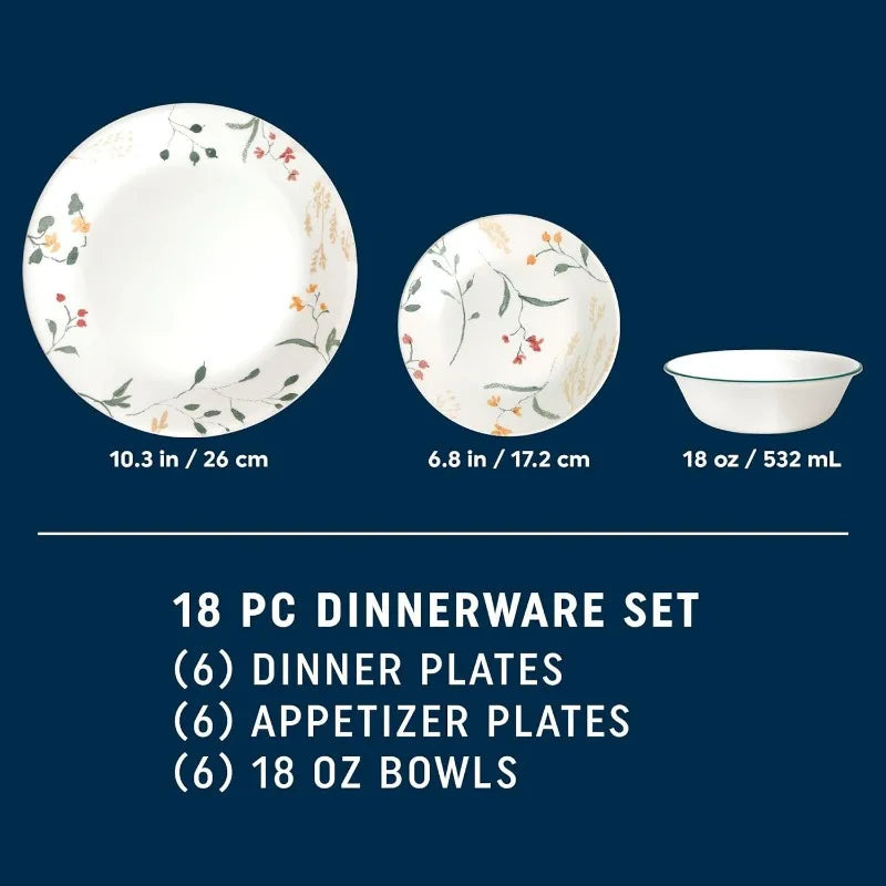 18 Piece Glass Dinnerware Sets, Service for 6