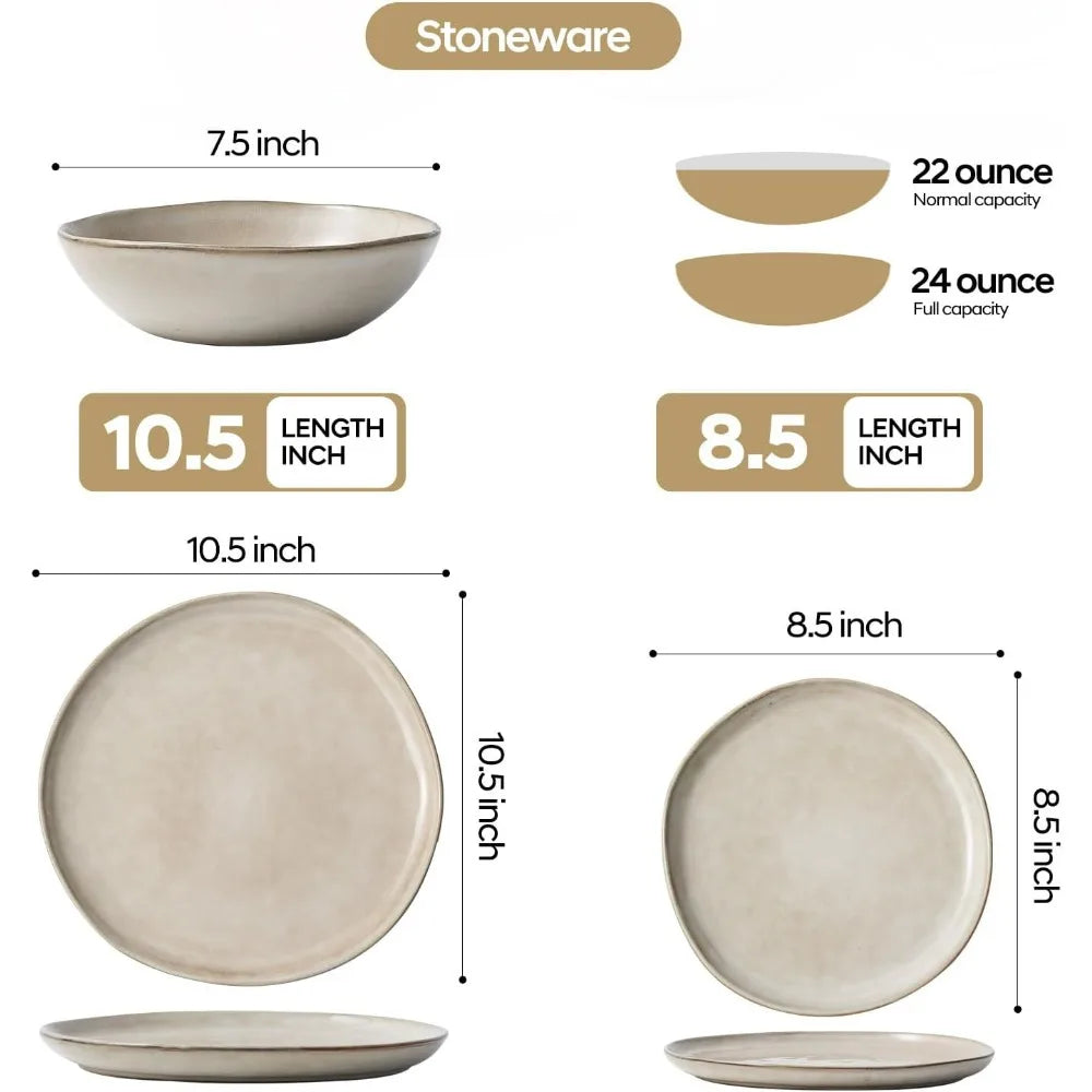 12 piece, Round Anti Shatter and Crack Resistant, Ceramic Dinnerware Set