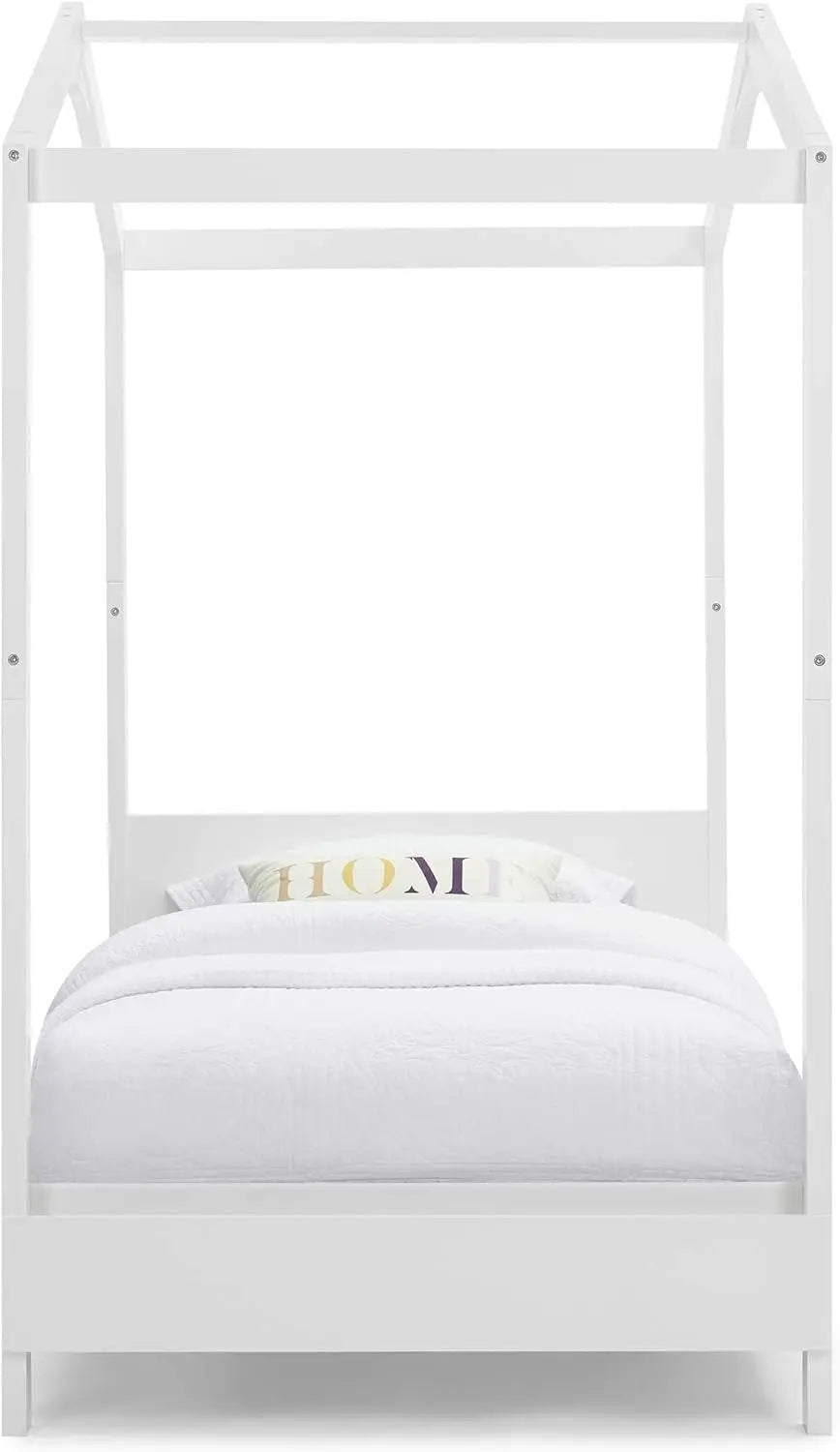 Children's Twin Wood House Platform Bed, White