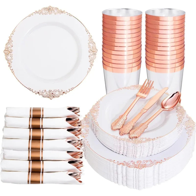 175pcs Plastic Disposable Plates Set