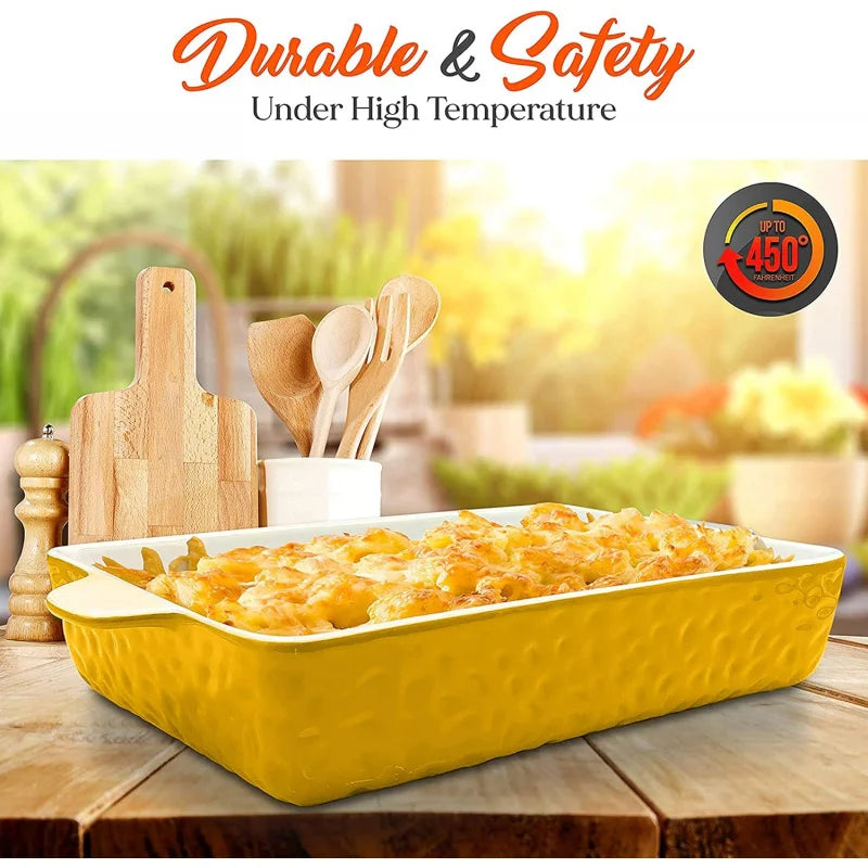 3-Piece Ceramic Nonstick Casserole Dish with Built-In Handles - Microwave & Dishwasher Safe