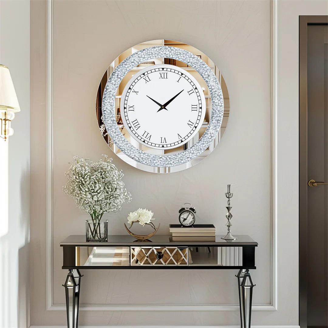 Silver Tawny Tinted Crystal Crushed Diamond Wall Clock