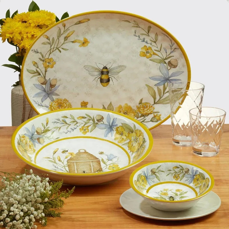 Bee Sweet 12 Piece Melamine Dinnerware Set, Service for 4