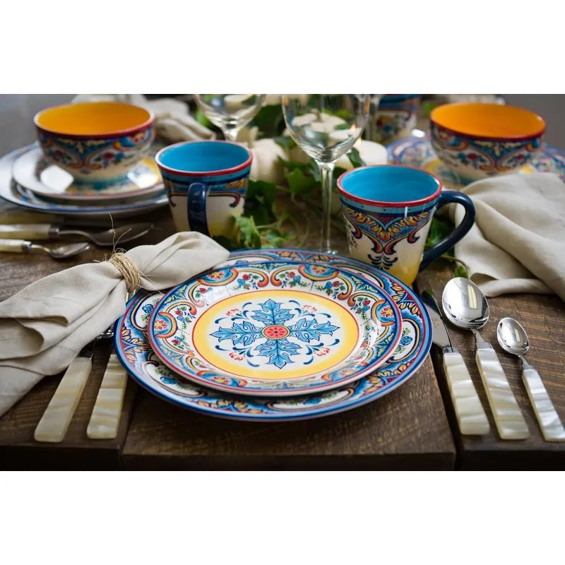 Spanish Floral Design16 Piece Dinnerware Set, Service for 4