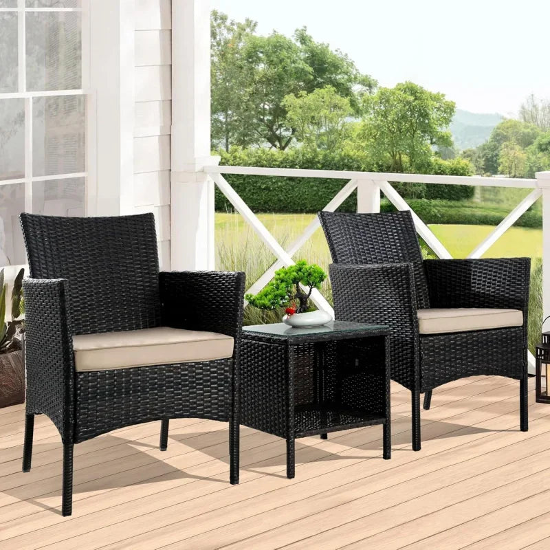 3-Piece Rattan Wicker Chairs with Table