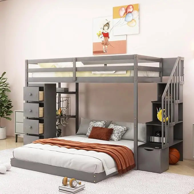 Twin Over Twin House Bunk Bed Frame with Roof, Window, Ladder and Slide