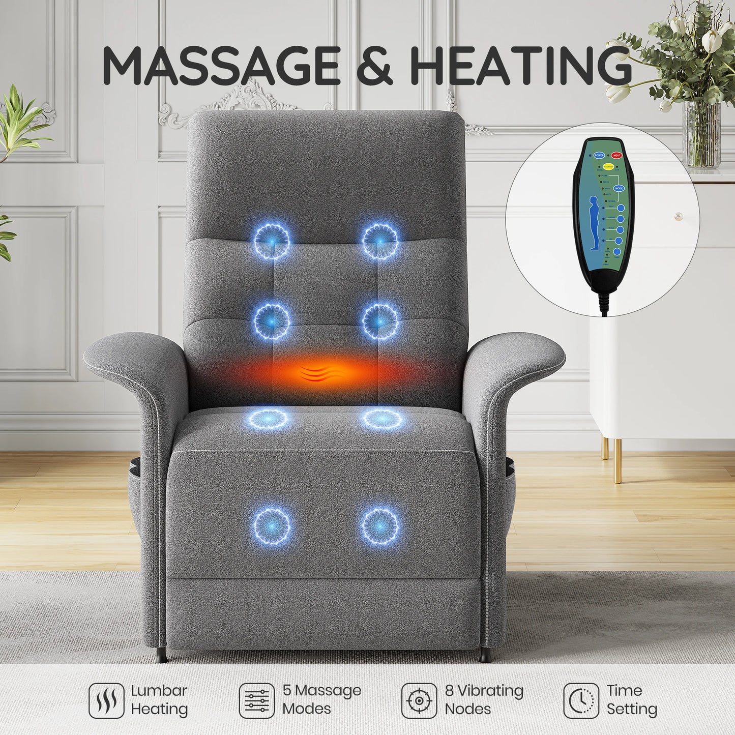 Adjustable Power Recliner Chair with Heat and Massage
