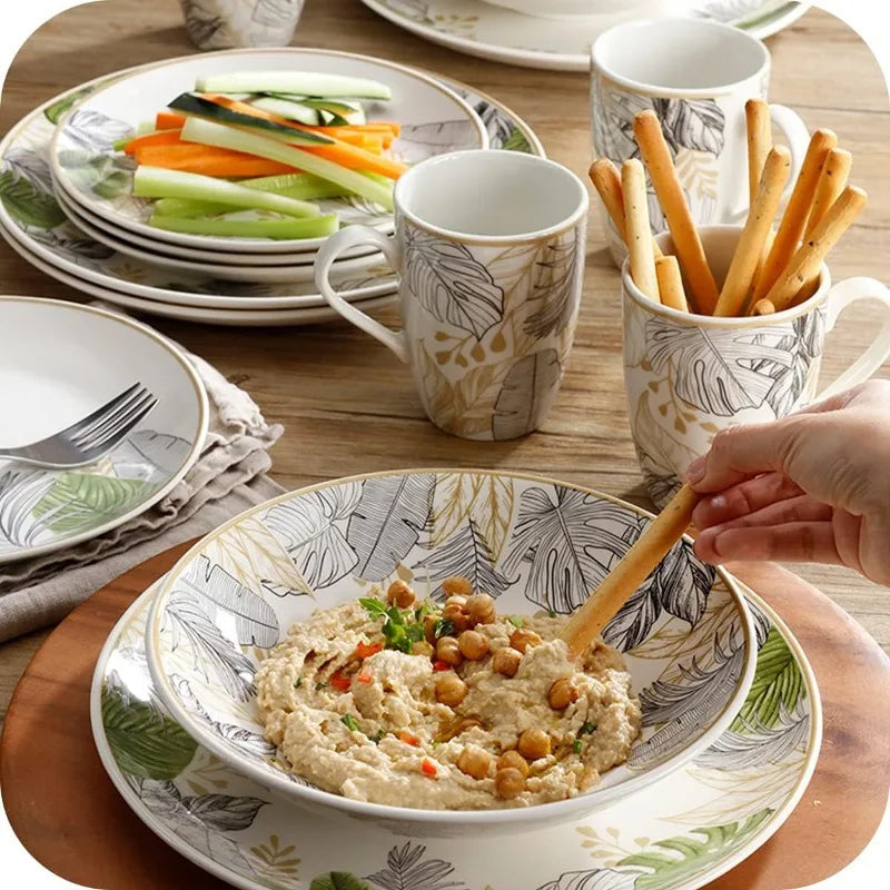 16-piece Earthenware, Natural, Ceramic Sets for 4, Microwave and Dishwasher Safe