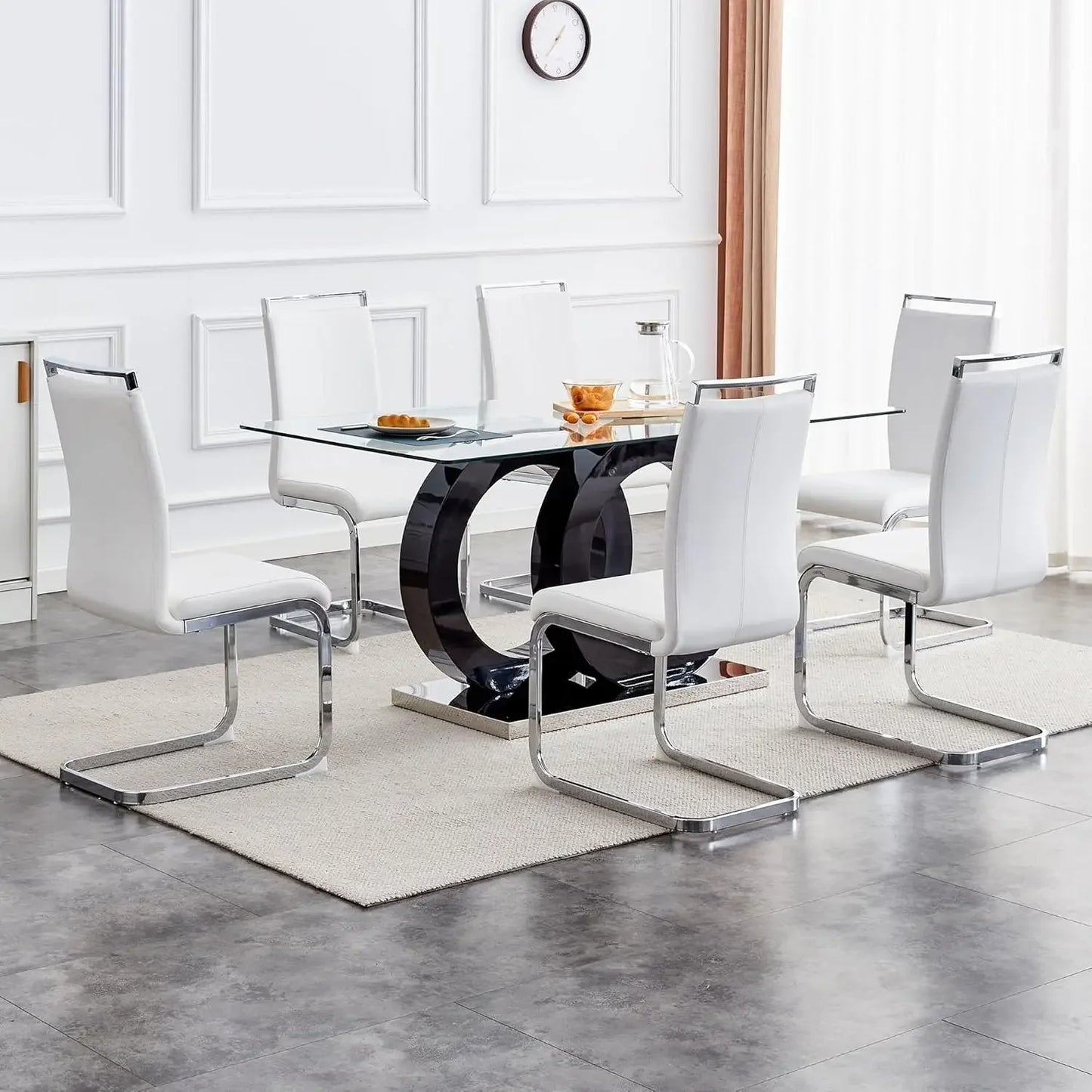 7 Piece Tempered Glass Table Top Dining Table Set