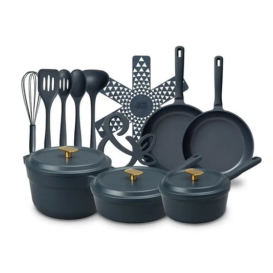 18-Piece Diecast Non-Stick Cookware & Silicone Utensil Set