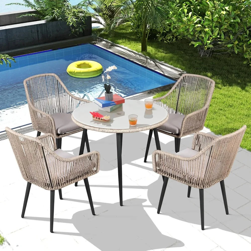 5-Piece All-Weather Twisted Rattan Patio Dining Set