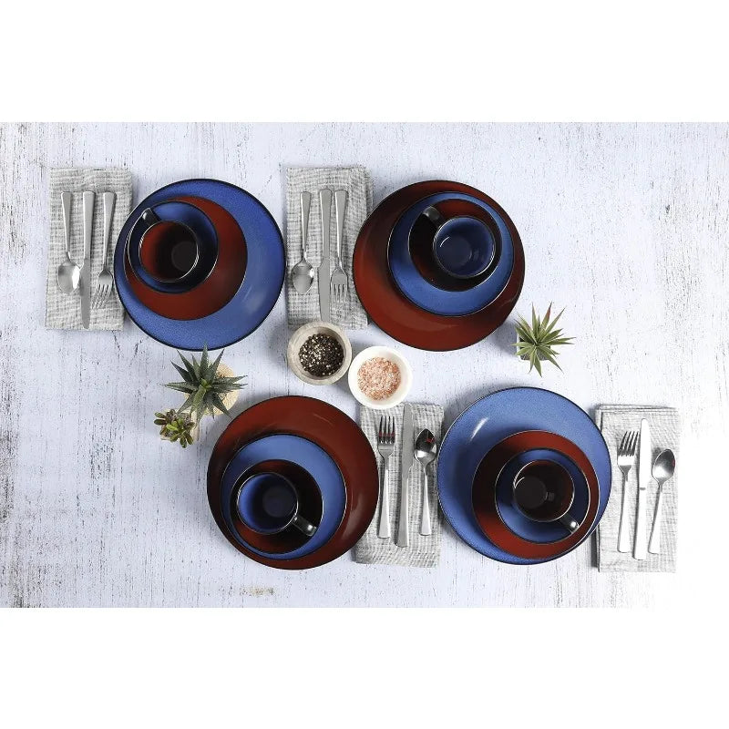 Round Reactive Glaze Stoneware Dinnerware Set, Service for 4 (16pc)