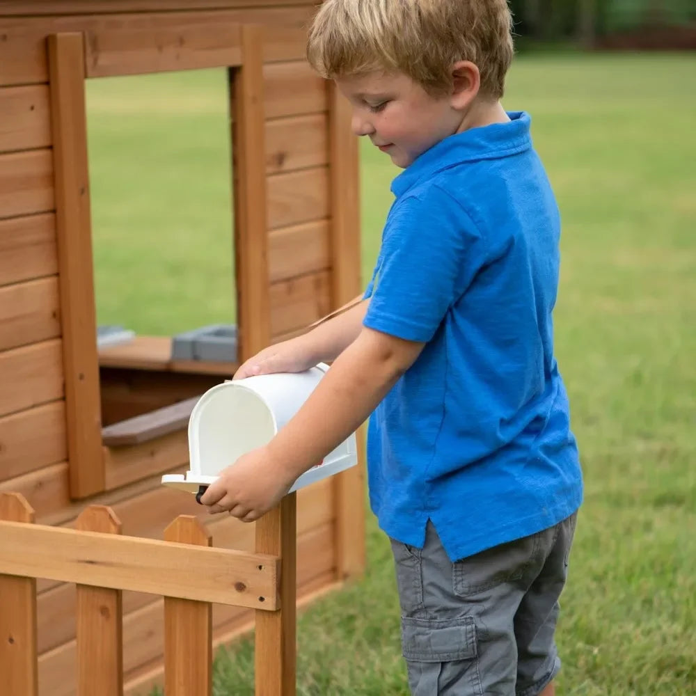 Kid's All Cedar Playhouse with Attached Picnic Bench