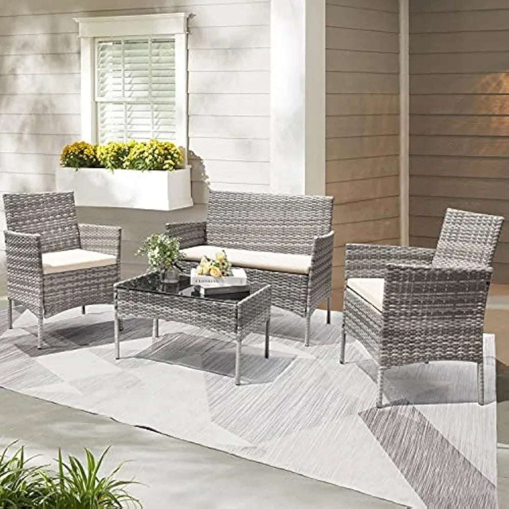 4 Piece Patio Furniture Set with Glass Table