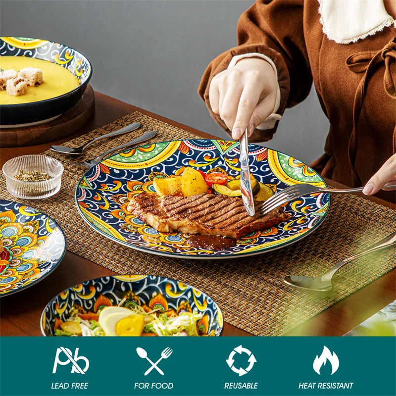 24 Piece Bohemia Retro Ceramic Dinnerware Set