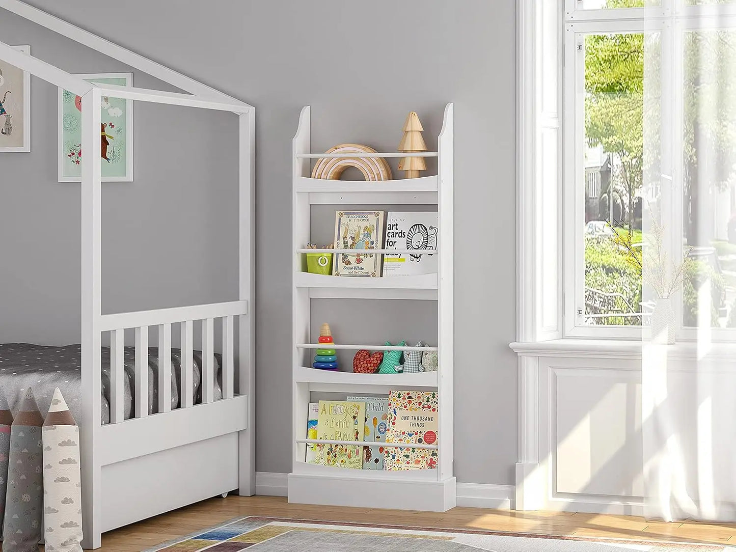 4 Tier Children's Bookcase and Storage Rack, White