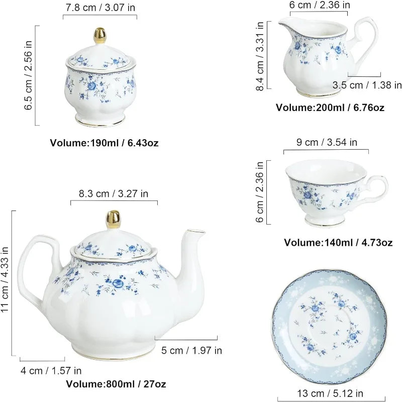 Floral Porcelain Tea Set, Service for 6