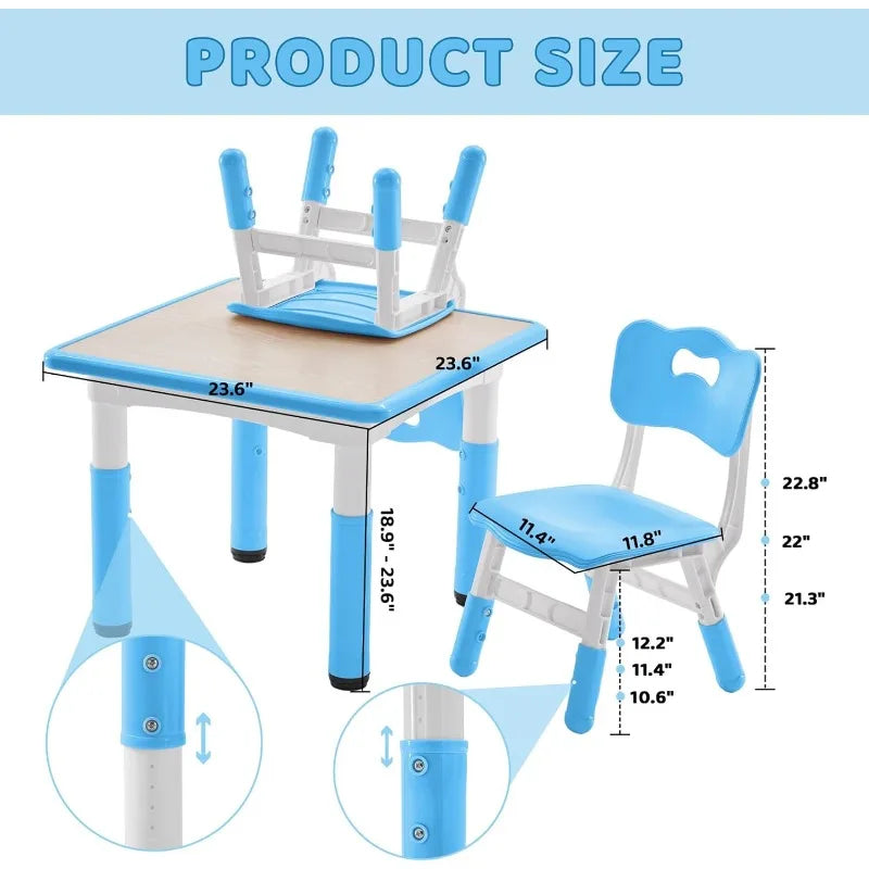 Height-Adjustable Toddler Table and Chair Set with Graffiti Desktop