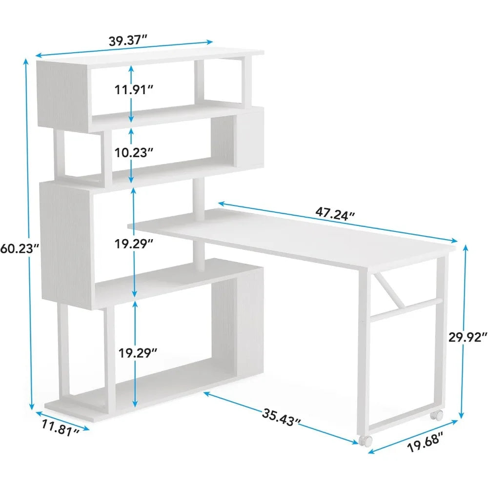 Study Desk with 5 Shelves Bookshelf