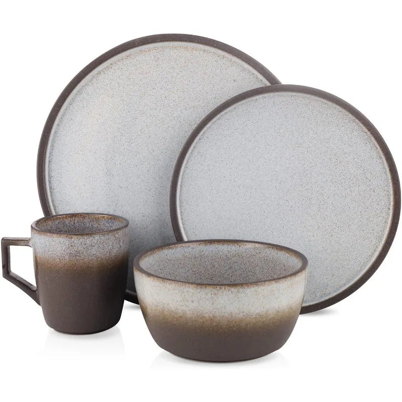 Tom Stoneware Reactive Glaze Dinnerware Set, 16/32 piece