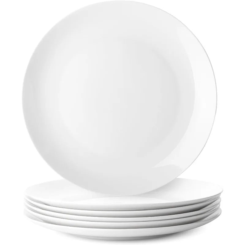 Set of 12, White Porcelain Dinner Plates, 10.5"