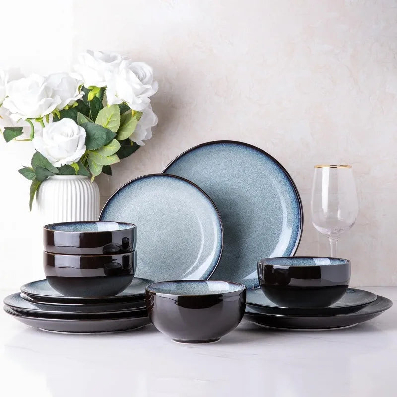 Ceramic Dinnerware Sets,Stoneware Coupe Plates and Bowls Sets,Highly Chip and Crack Resistant | Dishwasher & Microwave