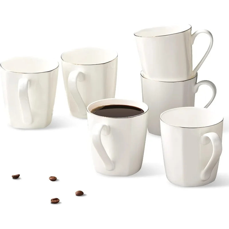 10oz Espresso Bone China Coffee Mugs, Set of 6