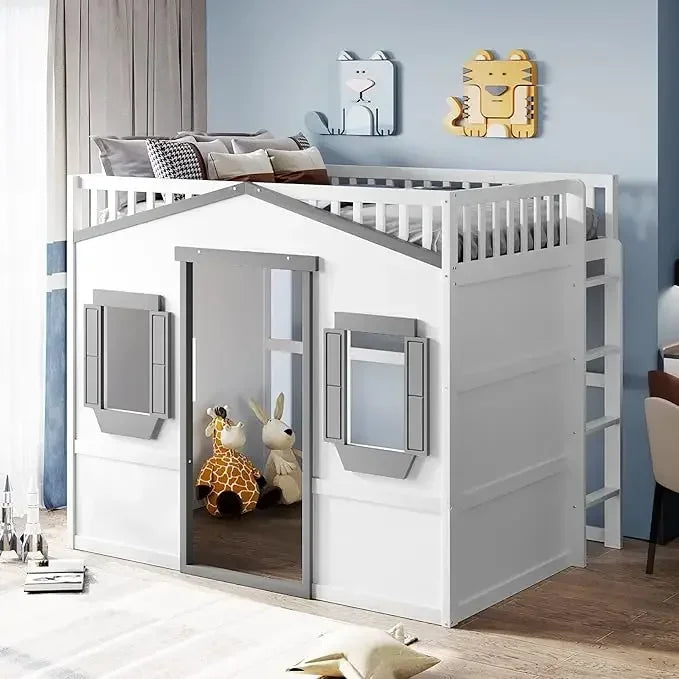 Twin Solid Wood Loft Bed Frame Playhouse