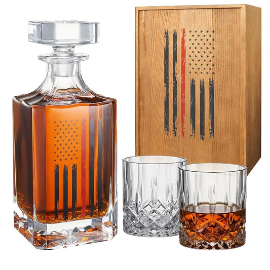 Firefighter Tactical Red Tattered American Flag Whiskey Gift Set