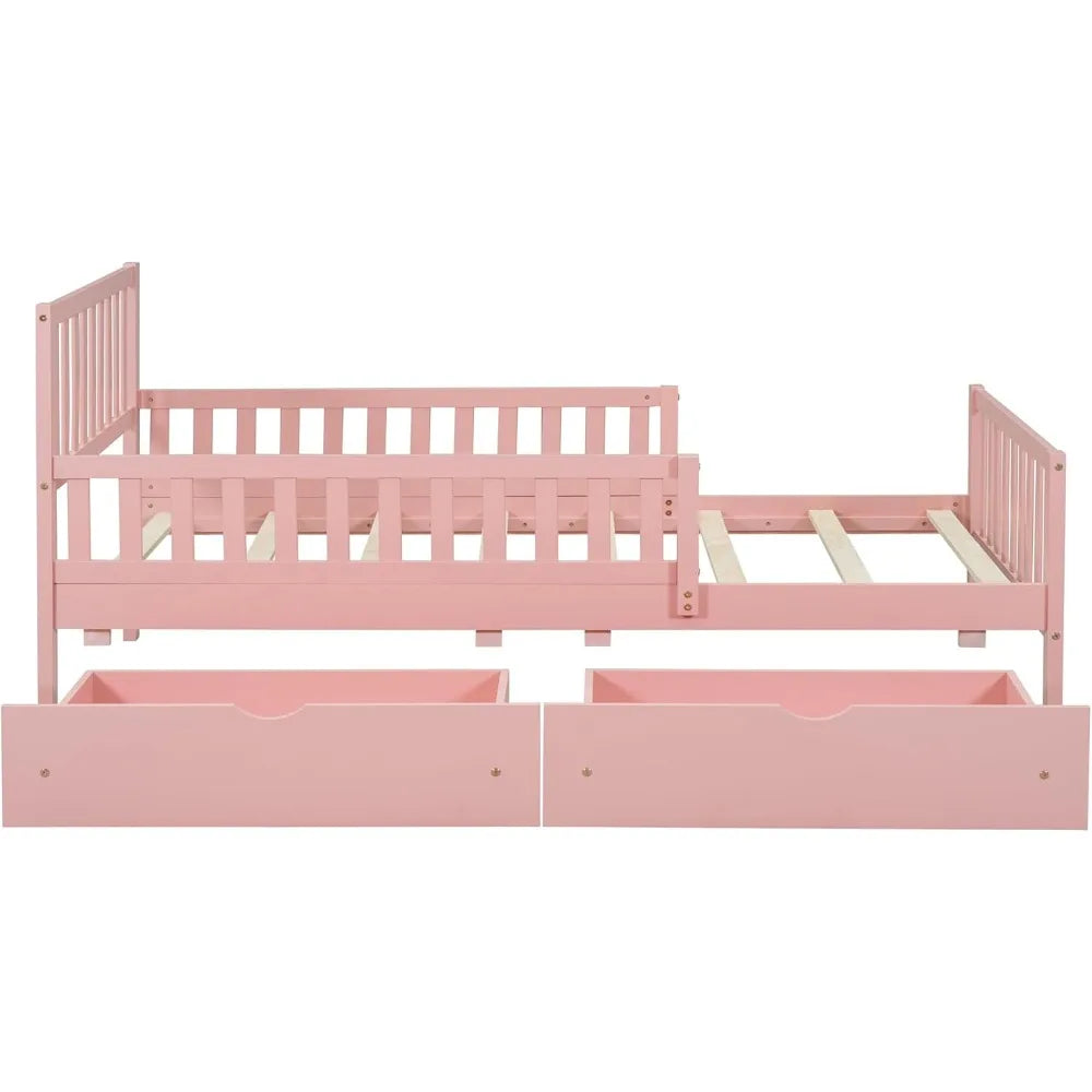 Kids Low Platform Twin Bed with Guardrails