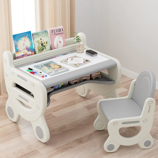 Kids Drawing Table and Chair Set, Gray & White