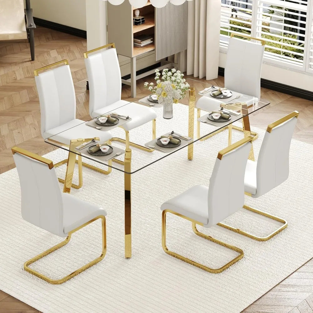 71" Modern Glass Table Top Dining Table Set