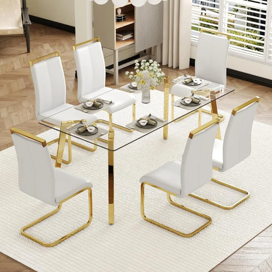 71" Modern Glass Table Top Dining Table Set