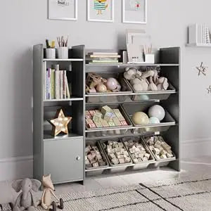 Kids Playroom Organization Shelving Unit with Removable Storage Bins