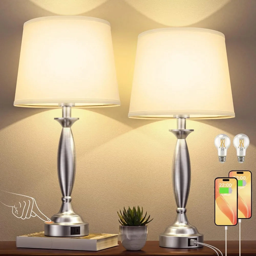 Touch Control Bedside Lamp with USB C+A, 3 Way Dimmable