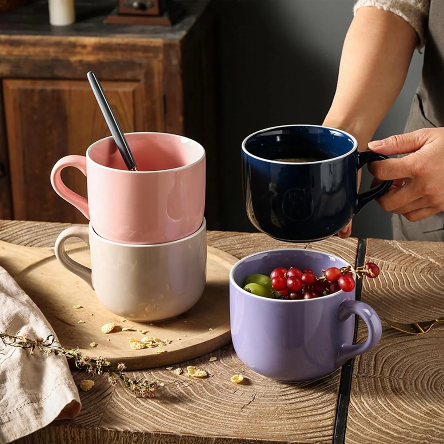 Extra Large Porcelain 23 Oz Mug, Breakfast Cup and Soup Bowl with Handle